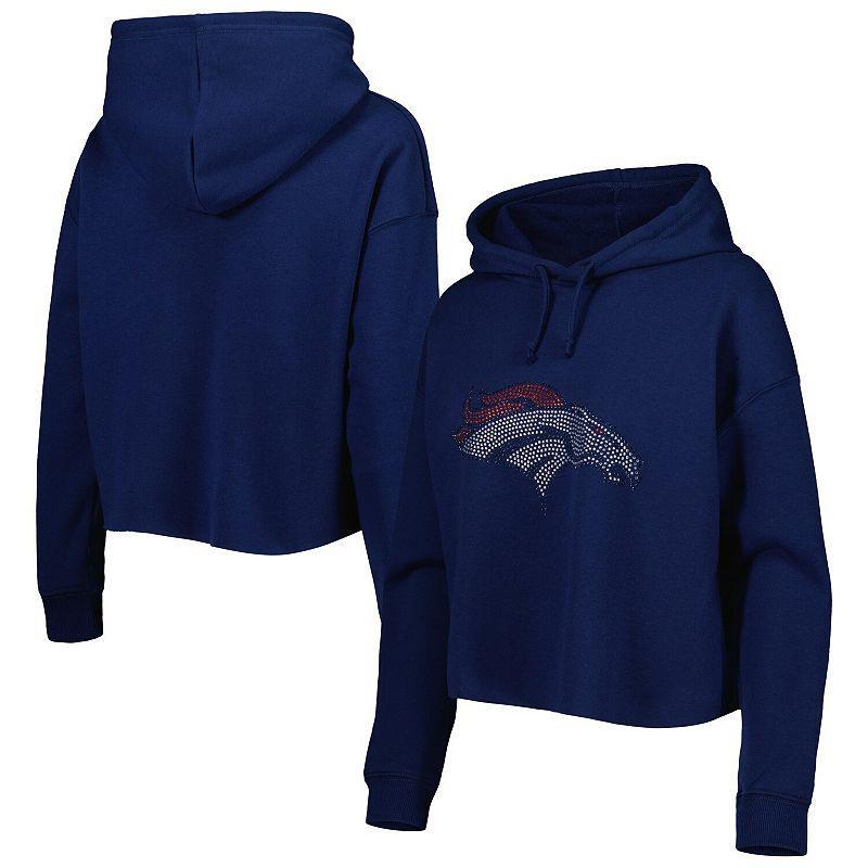 Womens Cuce Navy Denver Broncos Crystal Logo Cropped Pullover Hoodie Product Image