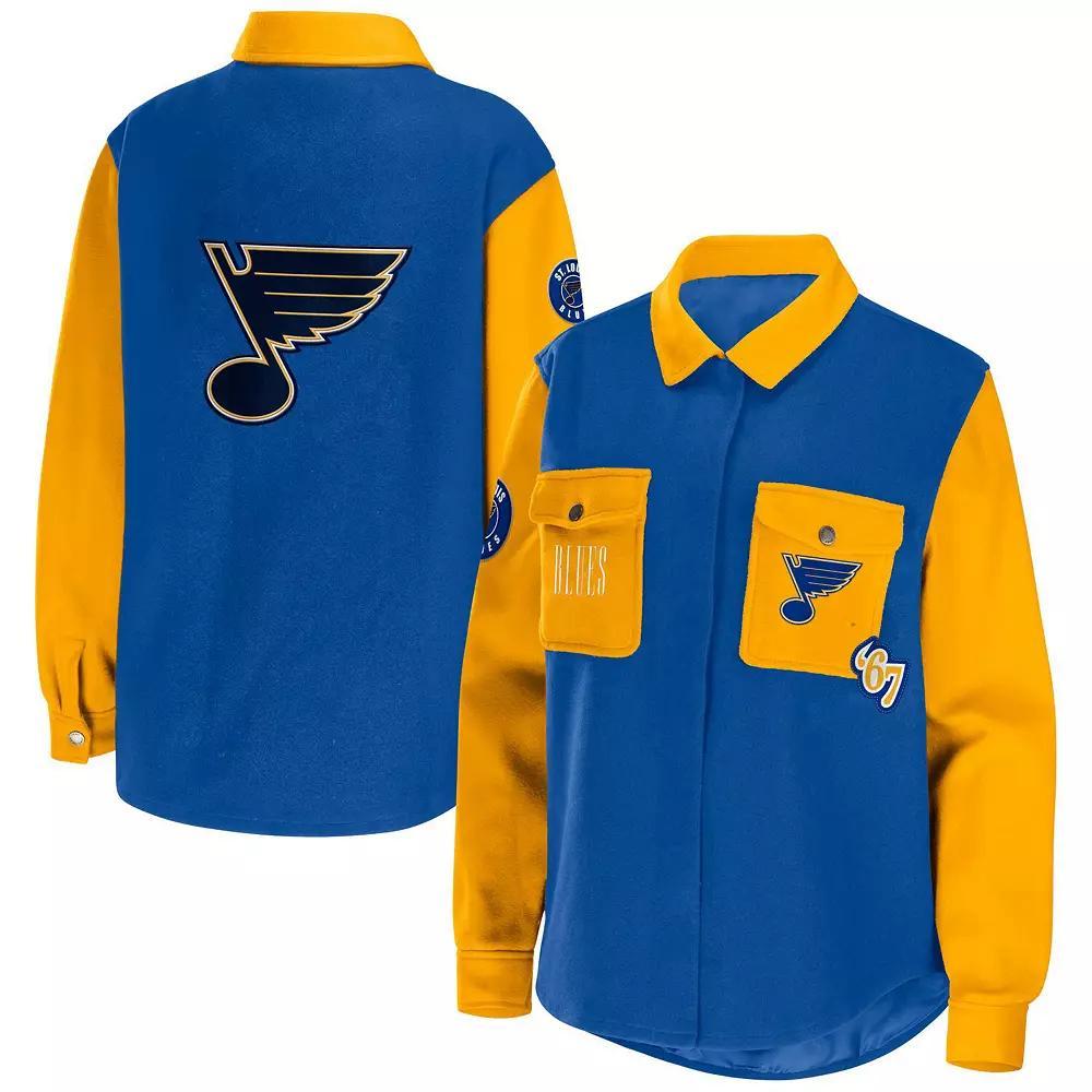 Women's WEAR by Erin Andrews Blue/Gold St. Louis Blues Colorblock Button-Up Shirt Jacket, Size: Large Product Image