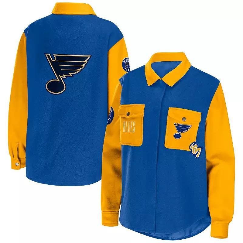 Women's WEAR by Erin Andrews Blue/Gold St. Louis Blues Colorblock Button-Up Shirt Jacket, Size: Large Product Image