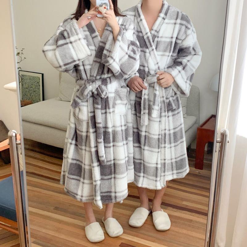Couple Matching Plaid Pajama Robe Product Image
