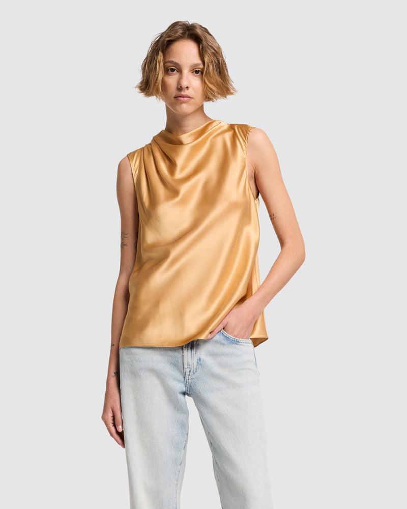 Silk High Neck Draped Blouse Product Image