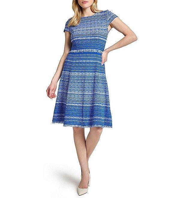 MISOOK Tweed Knit Round Neck Cap Sleeve Fit-And-Flare Dress Product Image