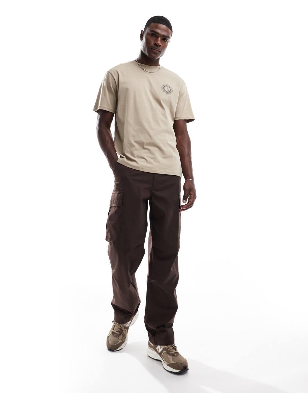 ONLY & SONS oversized t-shirt with fatima hand back print in beige Product Image