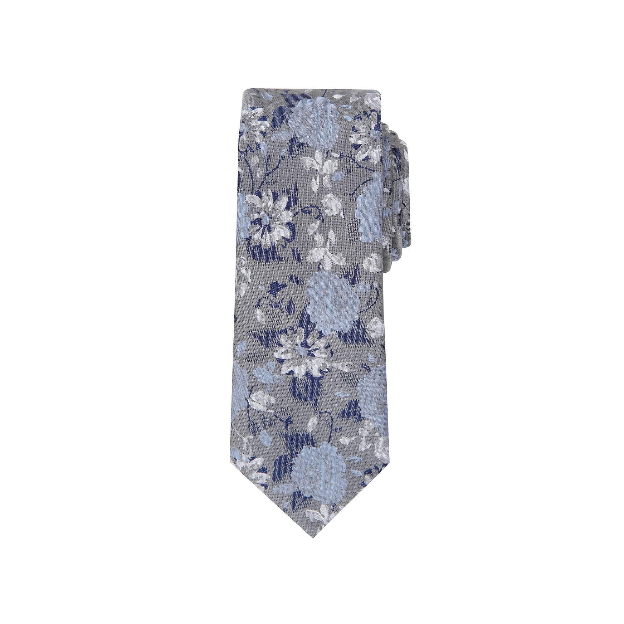 Men's Bespoke Floral Skinny Tie, Blue Hopkins Product Image