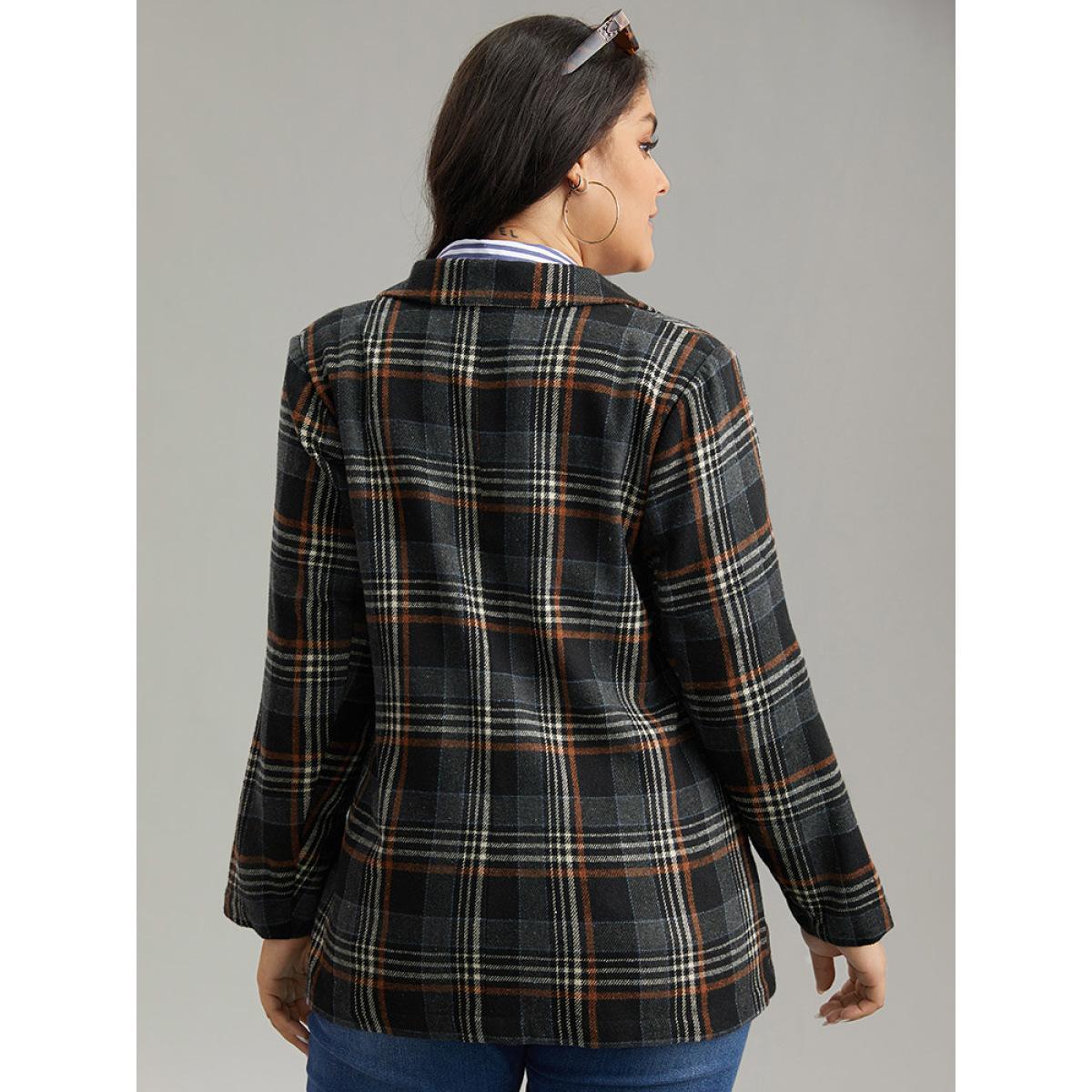 Plus Size Plaid Contrast Pocket Button Up Blazer Women Black Casual Contrast Ladies Dailywear Winter Coats BloomChic 22-24/3X Product Image