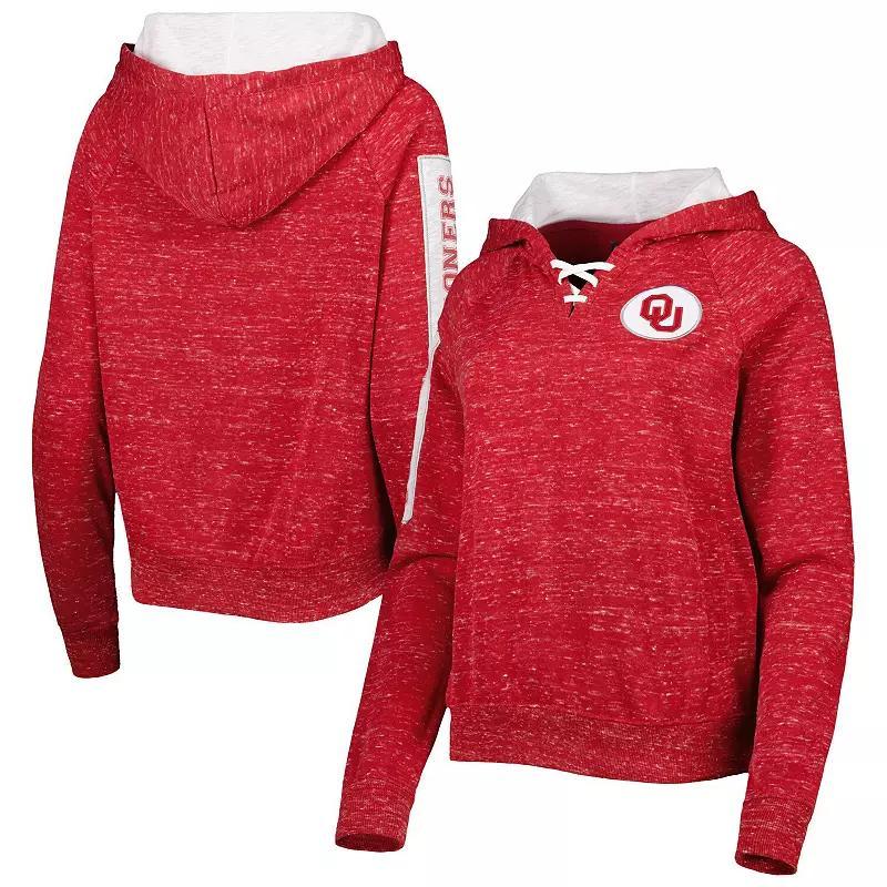 Women's Colosseum Crimson Oklahoma Sooners The Devil Speckle Lace-Placket Raglan Pullover Hoodie, Size: Large, Red Product Image