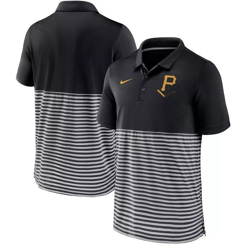 Men's Nike Black/Gray Pittsburgh Pirates Home Plate Striped Polo, Size: XL Product Image
