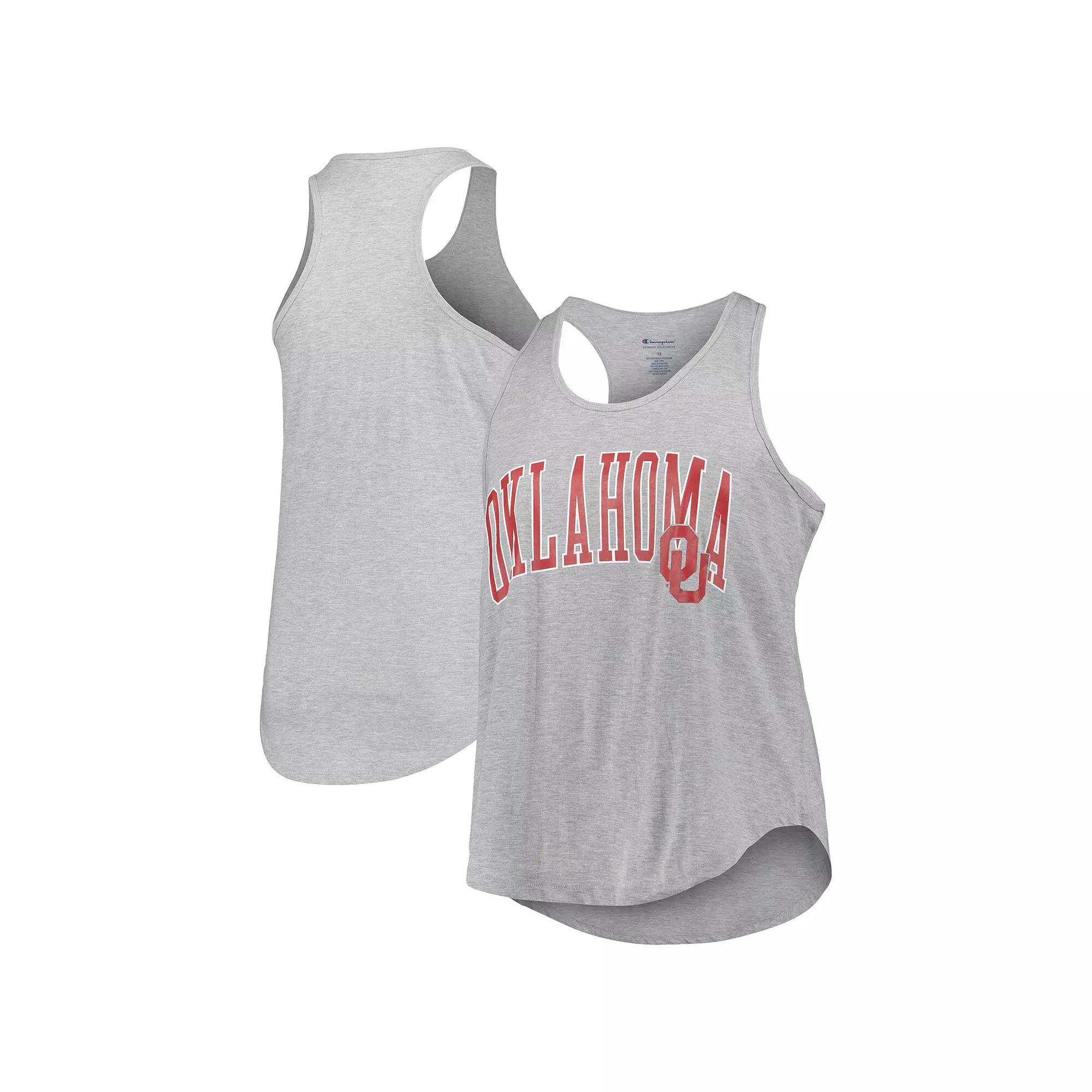 Women's Profile Heather Gray Oklahoma Sooners Arch Logo Racerback Scoop Neck Tank Top, Size: 2XL, Grey Product Image