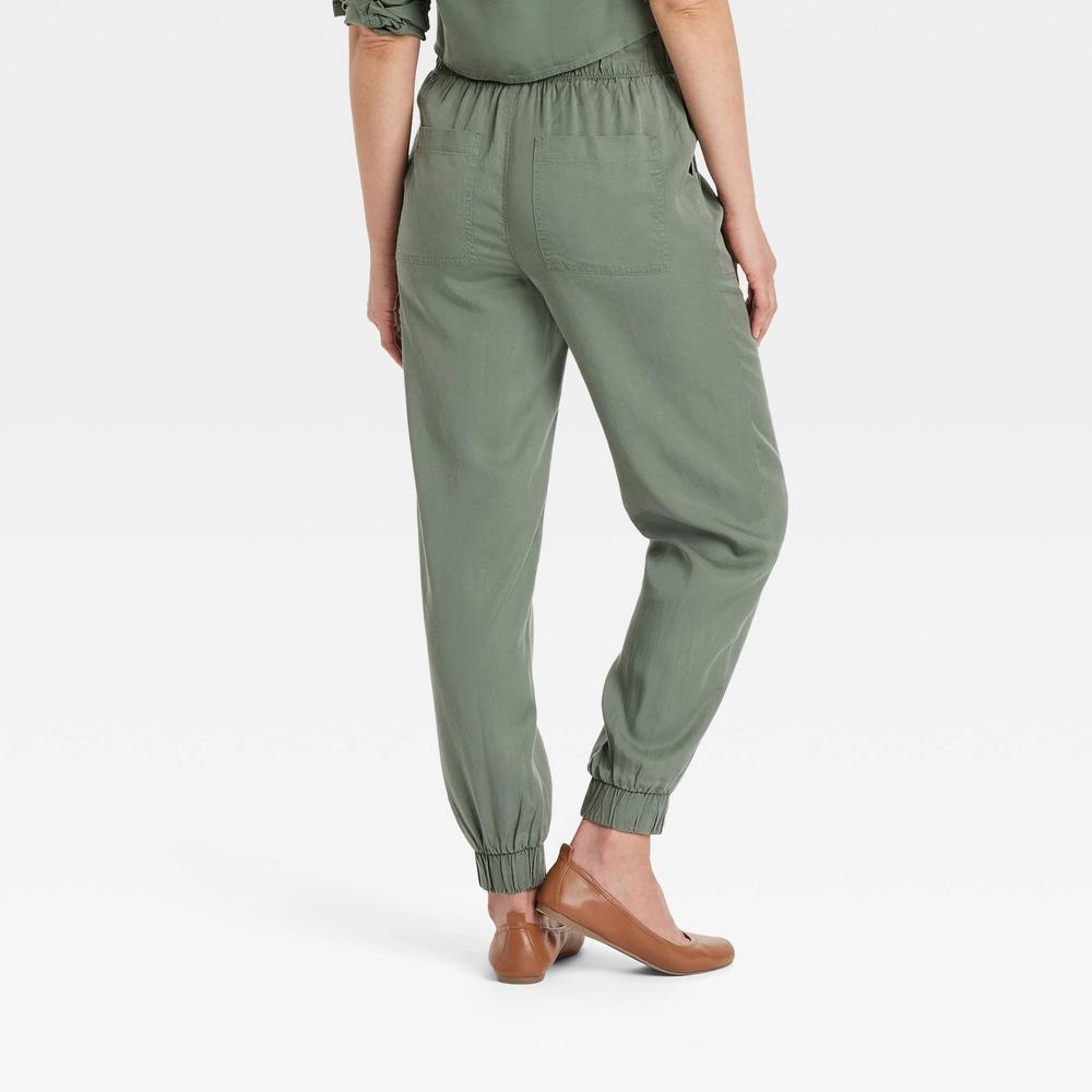 Womens High-Rise Joggers - Universal Thread Olive XS: Lightweight Woven Fabric, Relaxed Ankle Length, Side Pocket Product Image