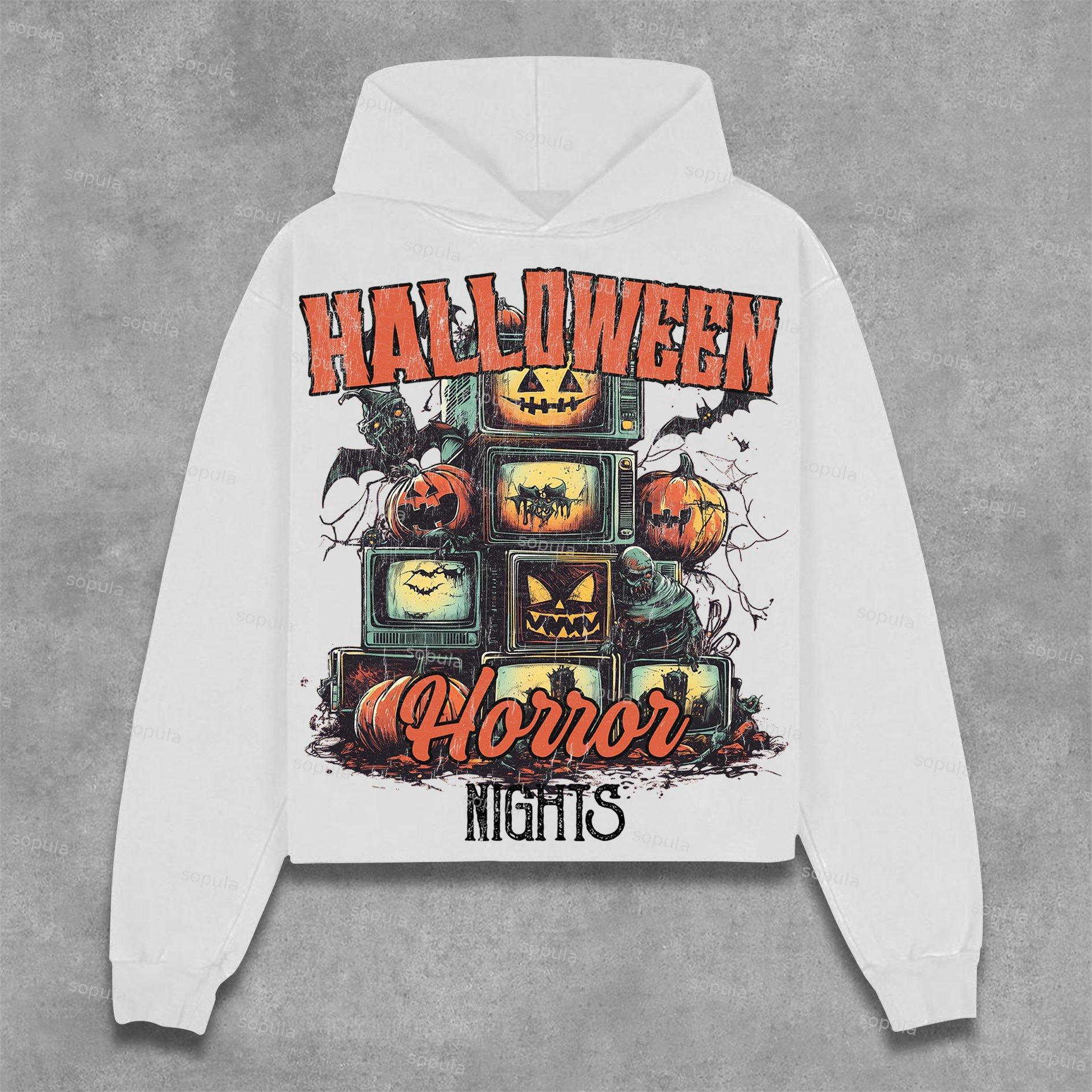 Sopula Halloween Horror Nights Graphic Crop Hoodie Product Image