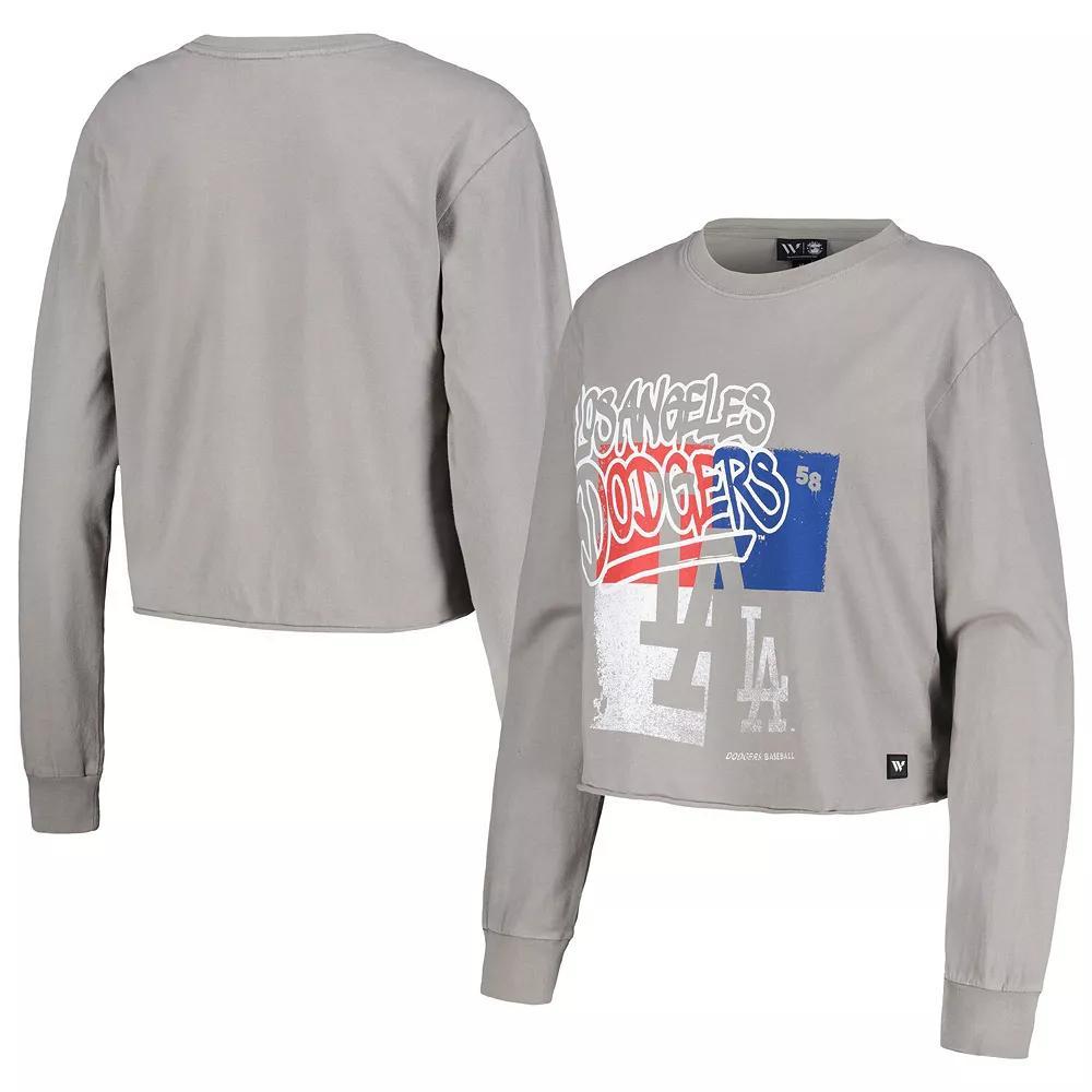 Women's The Wild Collective Gray Los Angeles Dodgers Cropped Long Sleeve T-Shirt, Size: XL, Grey Product Image