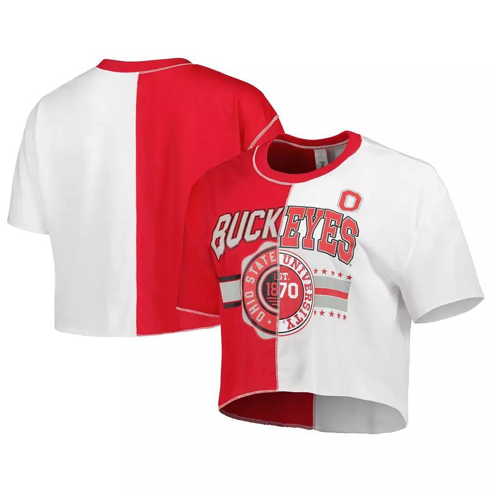 Women's ZooZatz Scarlet/White Ohio State Buckeyes Colorblock Cropped T-Shirt, Size: Small, Red Product Image