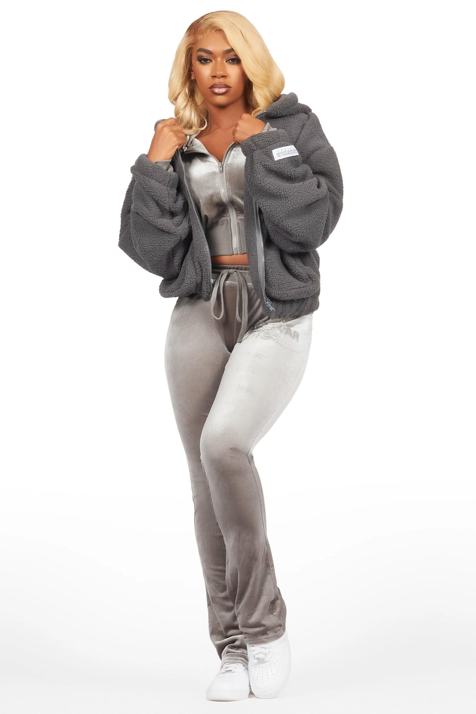 Shakura Grey Stacked Velour Trackset Female Product Image
