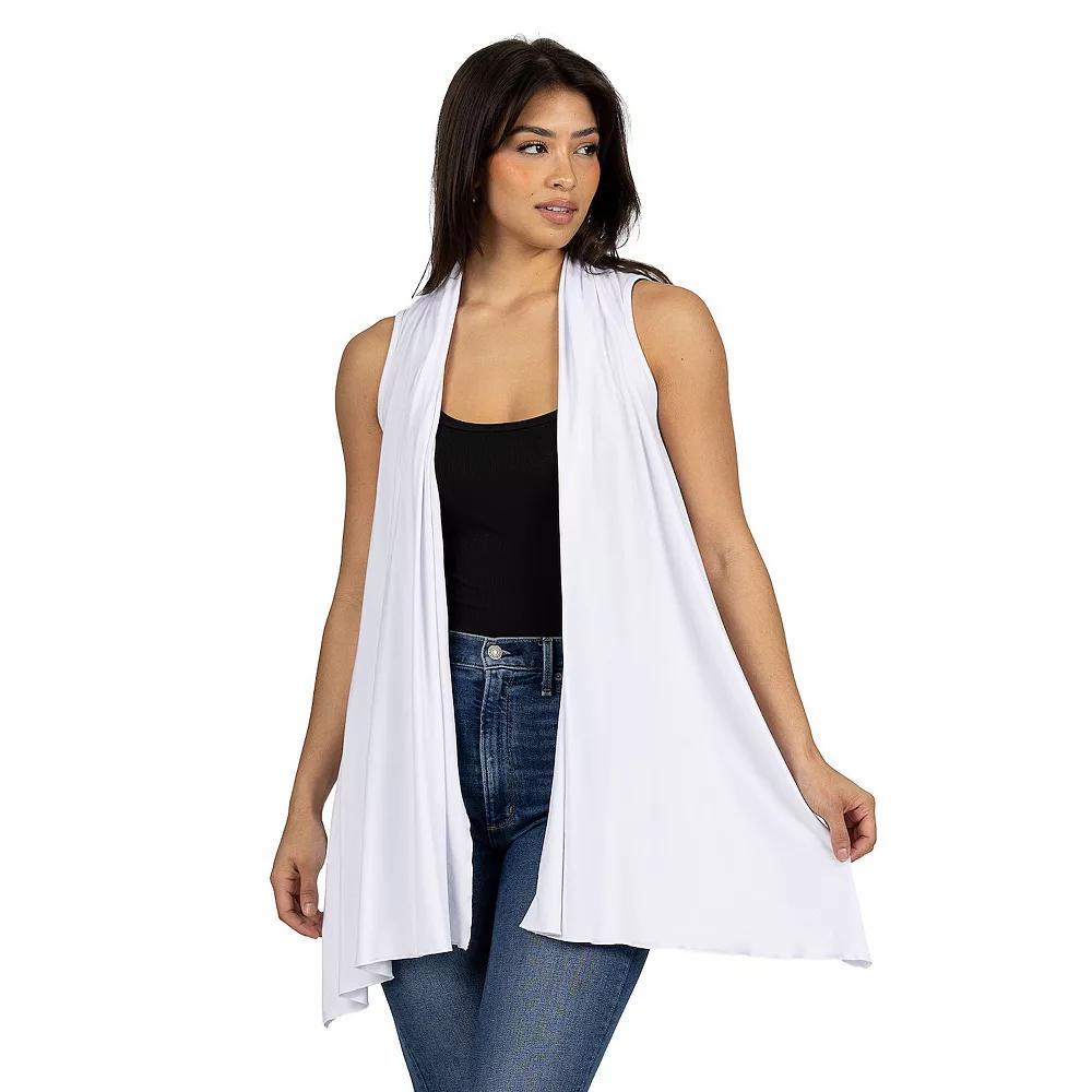 Women's 24Seven Comfort Apparel Draped Open Front Sleeveless Cardigan Vest, Size: Small, Grey Product Image