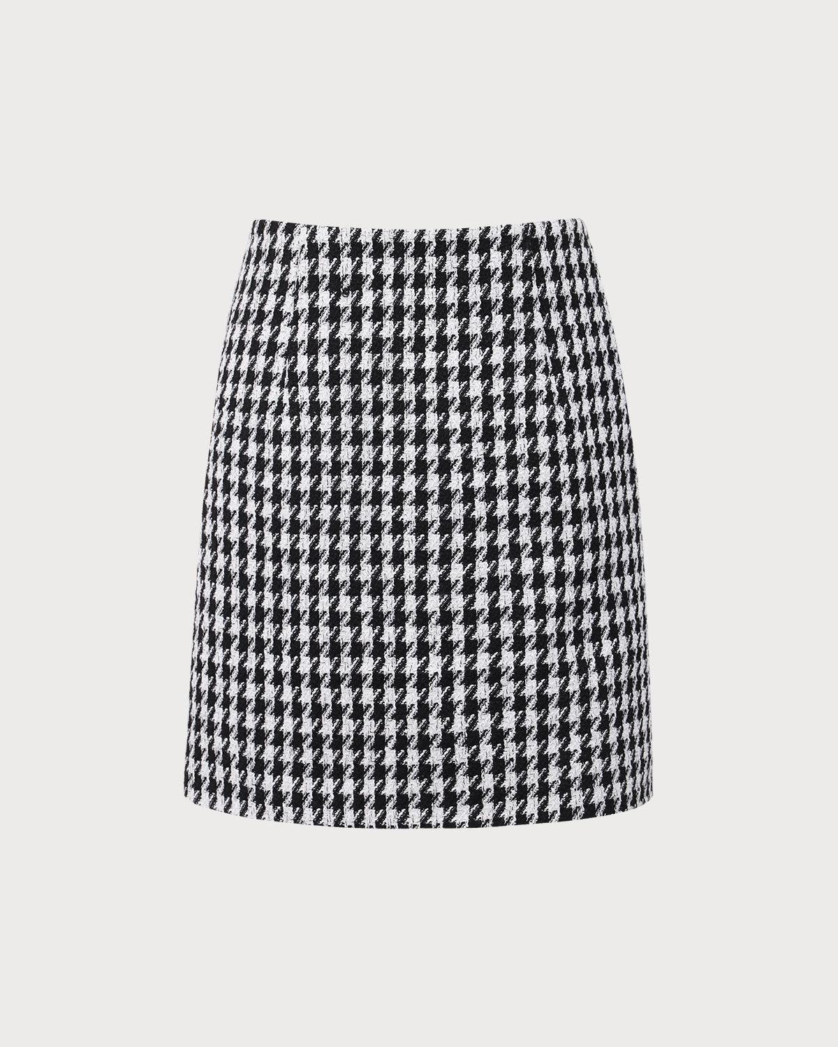 Black High-waisted Straight Tweed Skirt Product Image