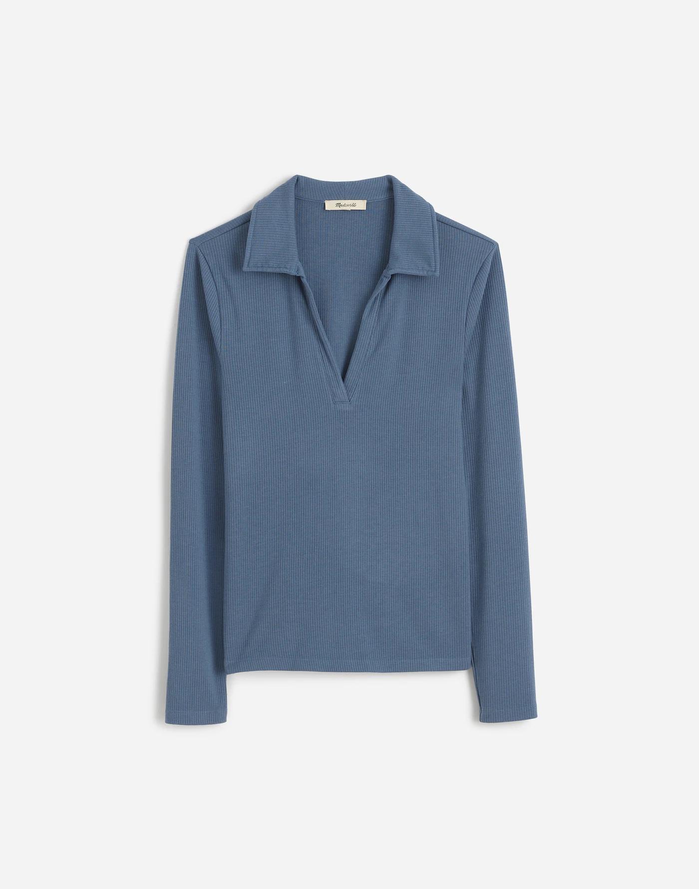 Drapey Rib Long-Sleeve Polo Top Product Image