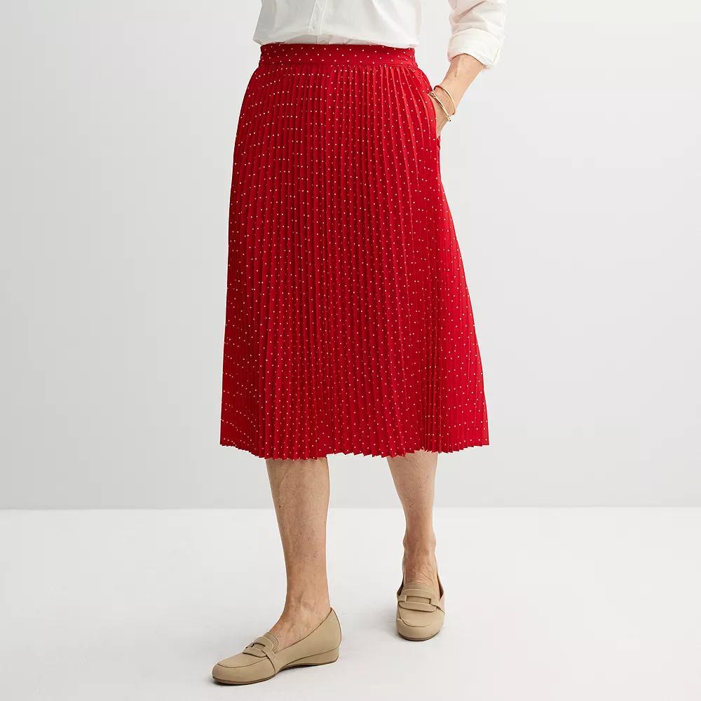 Petite Croft & Barrow® Pleated Midi Skirt, Women's, Size: Small Petite, Red Dot Product Image