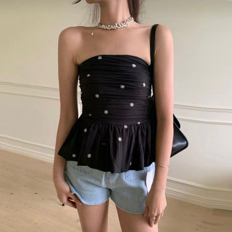 Floral Embroidered Peplum Tube Top Product Image