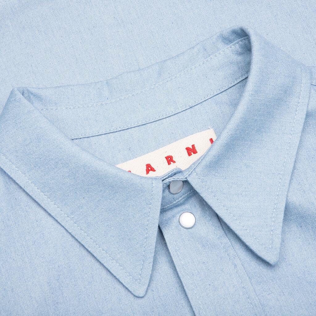 Blue Denim Shirt with Trunakaroo Plaque- Iris Blue Male Product Image