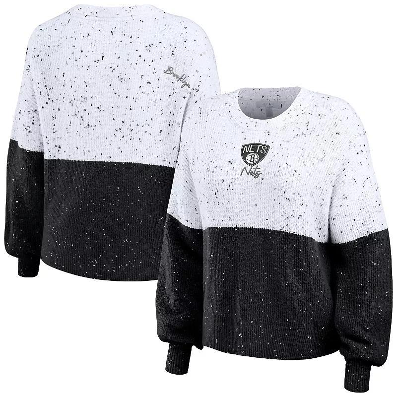 Women's WEAR by Erin Andrews  White/Black Las Vegas Raiders Lighweight Modest Crop Color-Block Pullover Sweater, Size: Medium, Lvr White Product Image