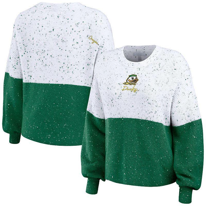 Women's WEAR by Erin Andrews  White/Black Las Vegas Raiders Lighweight Modest Crop Color-Block Pullover Sweater, Size: Medium, Lvr White Product Image