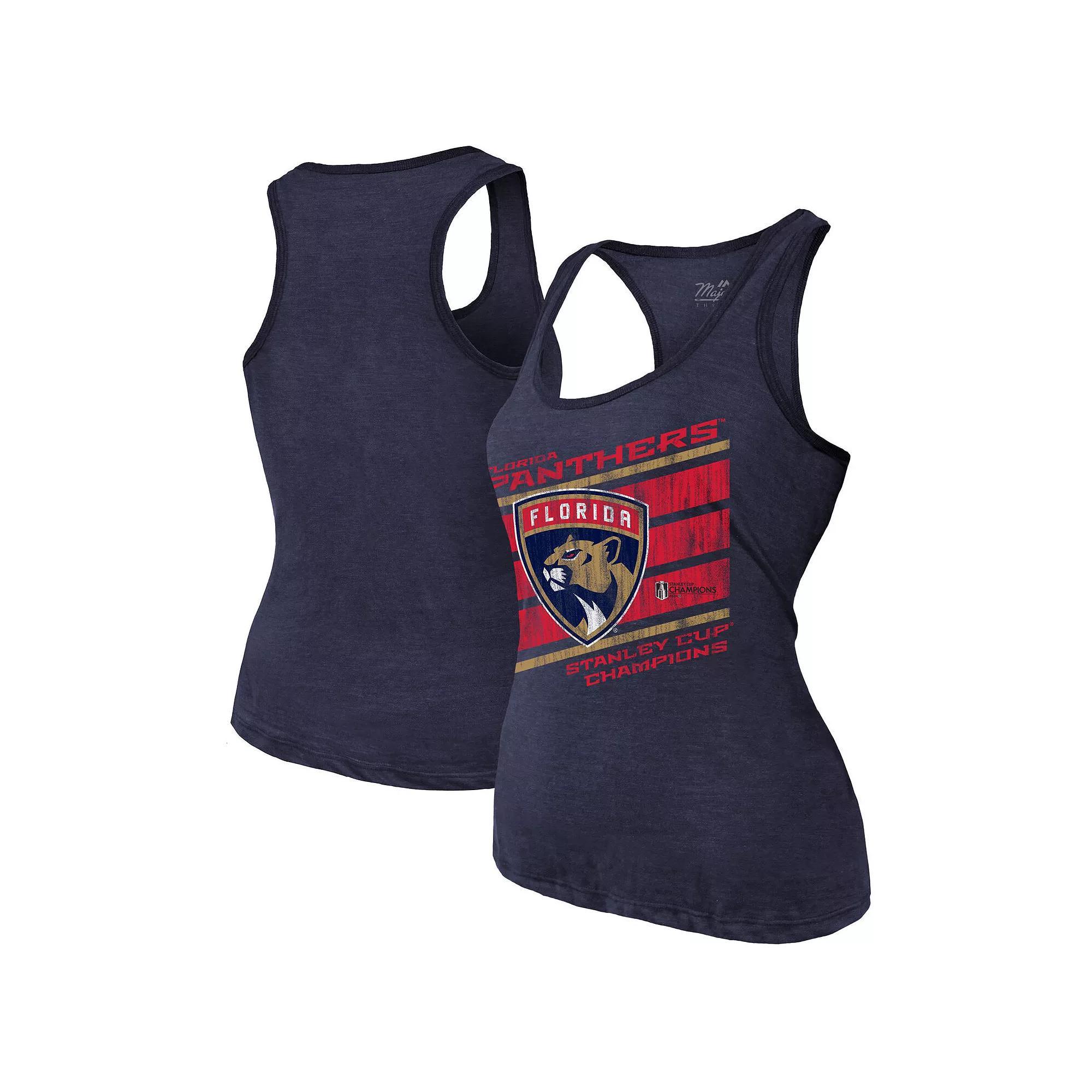 Women's Majestic Threads  Navy Florida Panthers 2024 Stanley Cup Champions Tri-Blend Racerback Tank Top, Size: 2XL, Pnt Blue Product Image