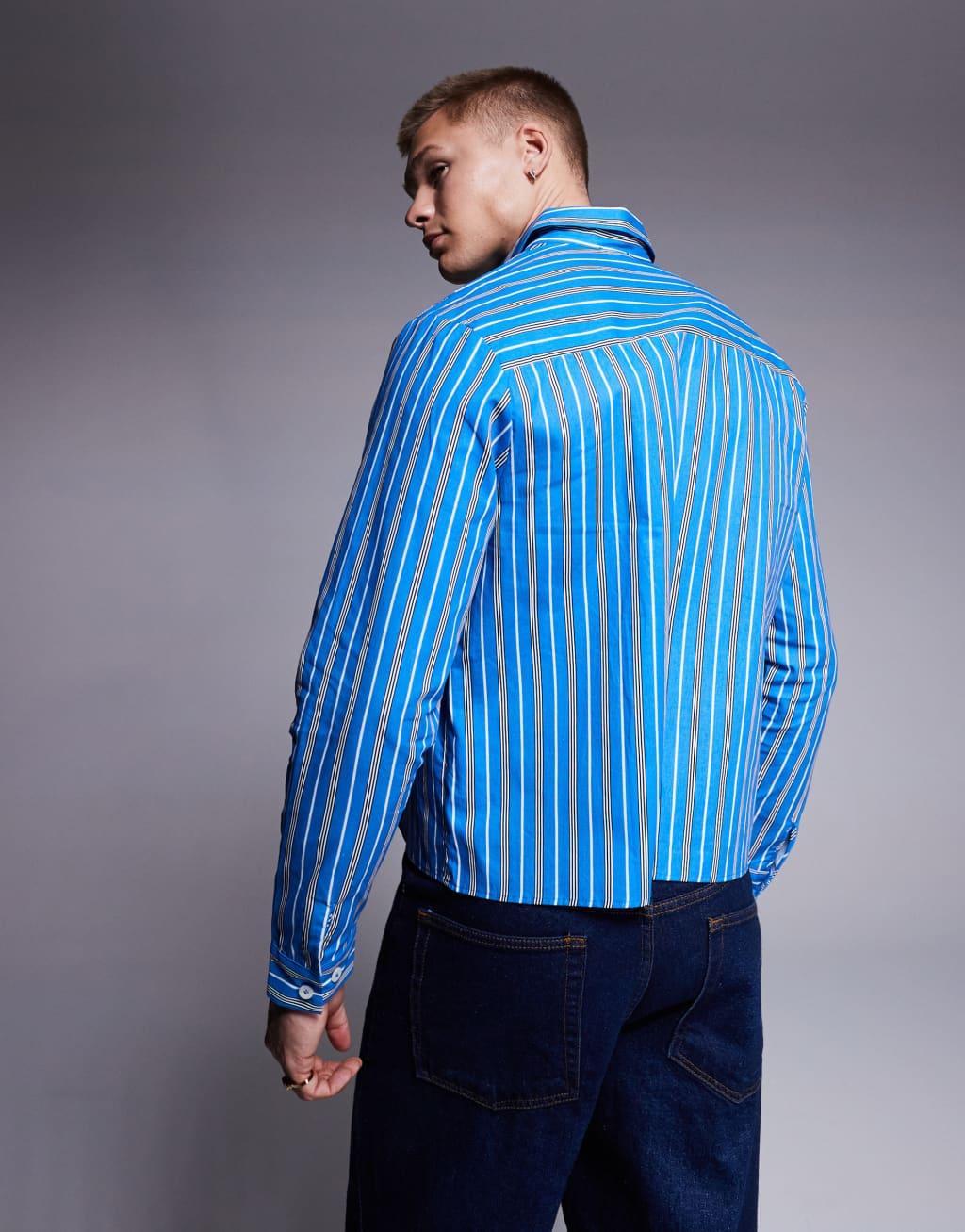 ASOS DESIGN oversized boxy shirt in blue stripe Product Image