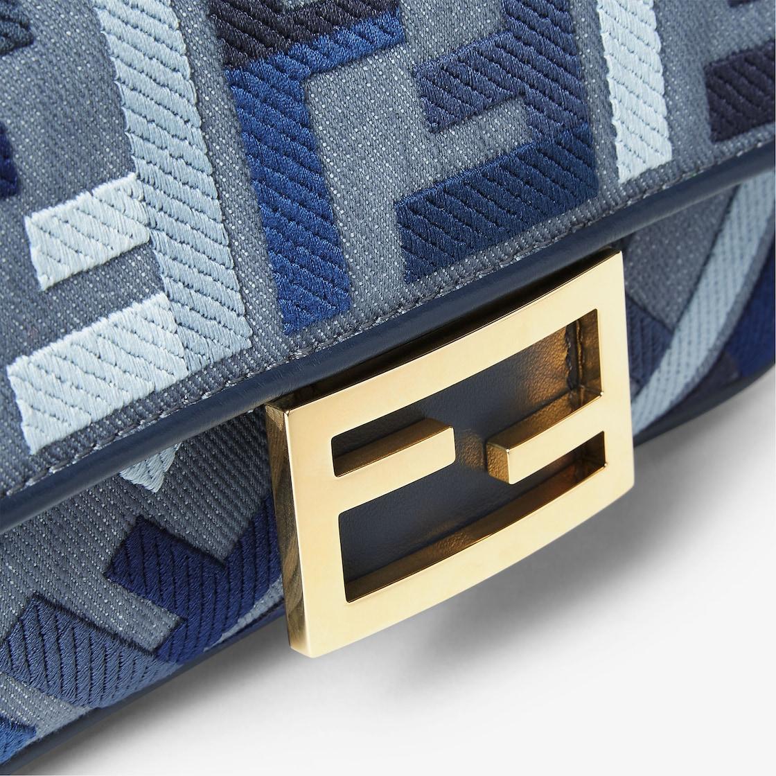 Baguette MiniBlue canvas bag with FF embroidery Product Image