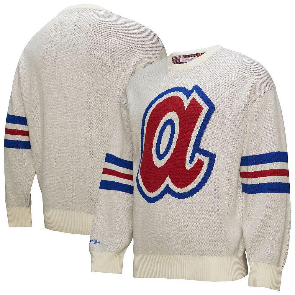 Men's Mitchell & Ness Cream Atlanta Braves Retro Pullover Sweater, Size: XL, Beige Product Image