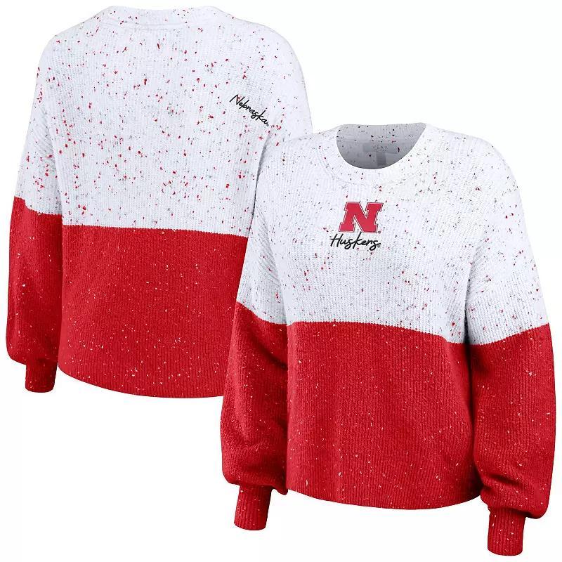 Womens WEAR by Erin Andrews /Navy Boston Red Sox Color Block Script Pullover Sweater Product Image