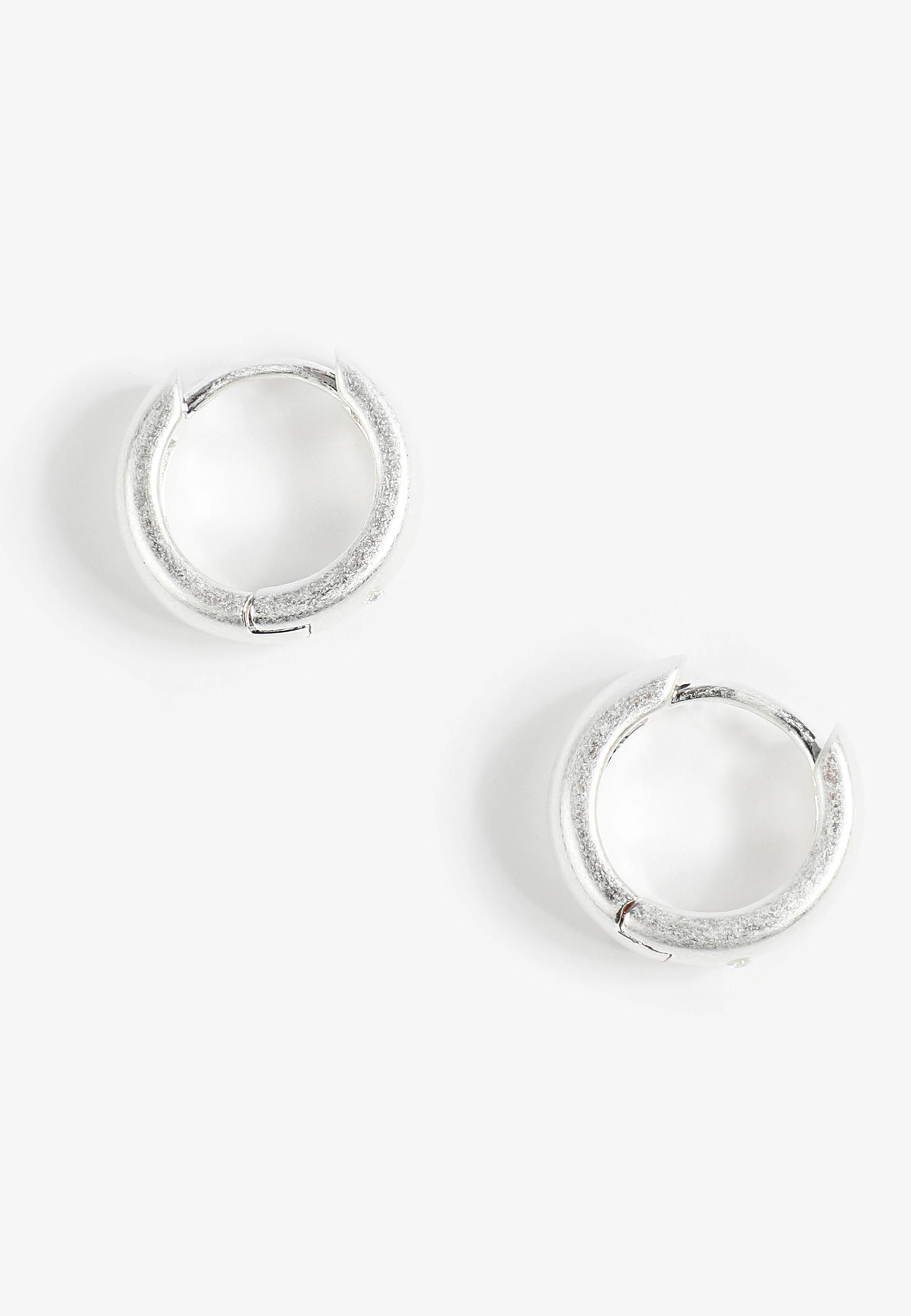Silver Brushed Huggie Hoop Earrings Product Image