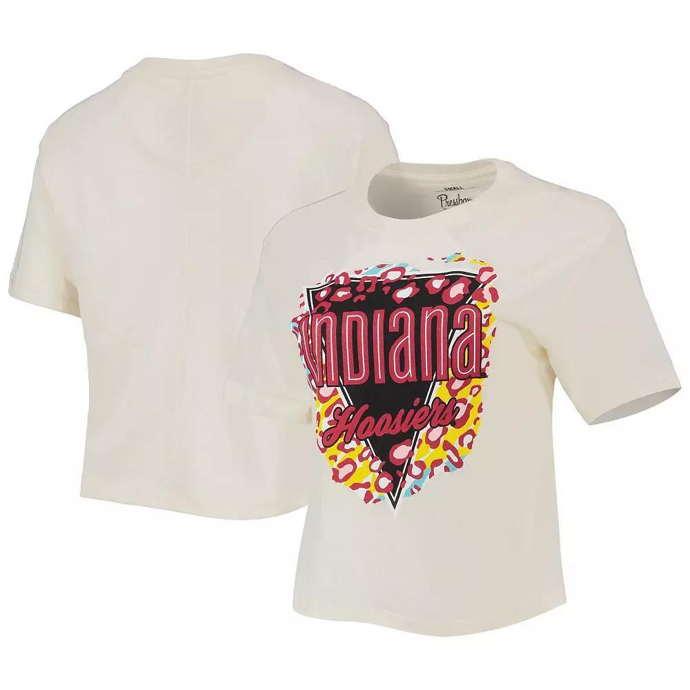 Women's Pressbox Cream Indiana Hoosiers Taylor Animal Print Cropped T-Shirt, Size: Medium, Beige Product Image