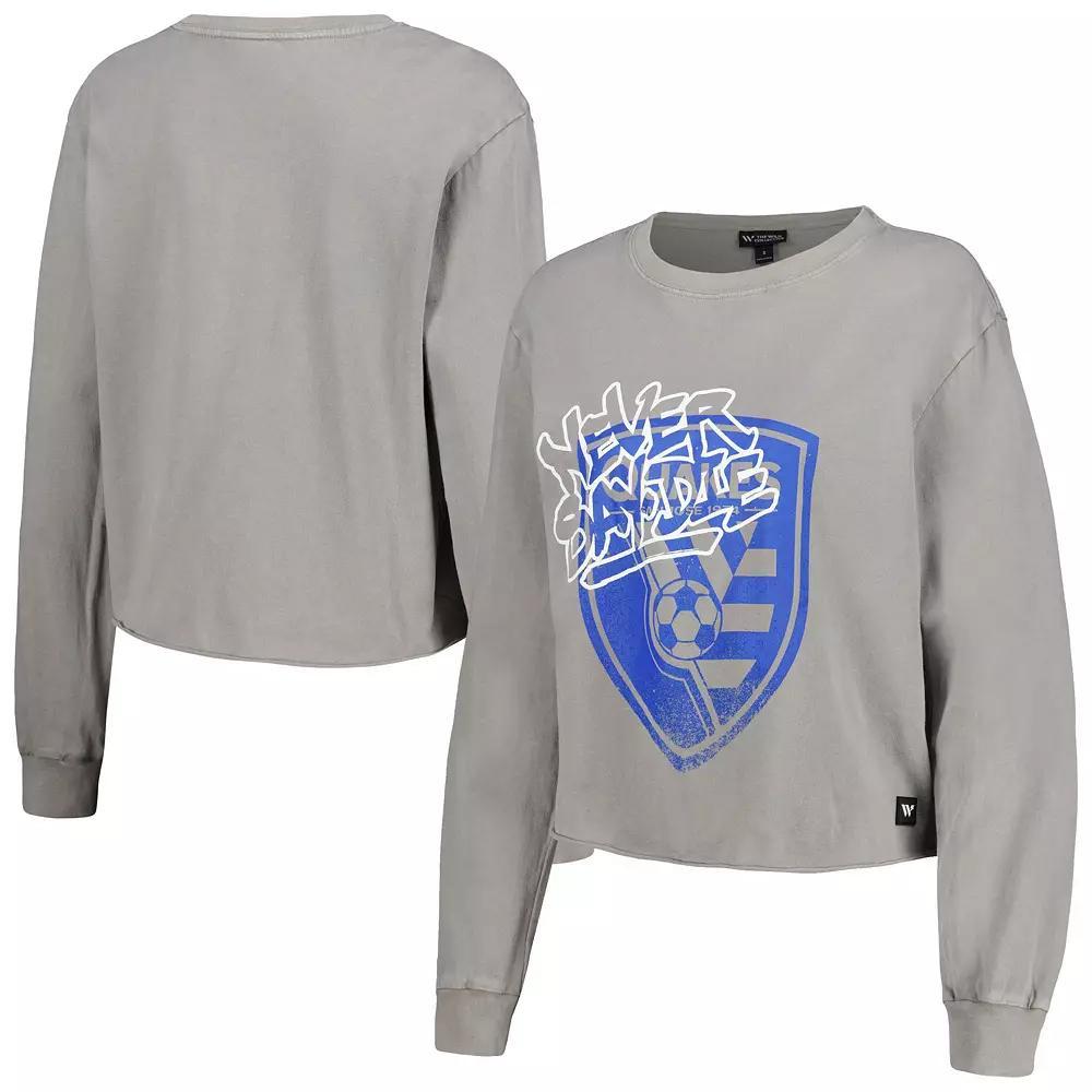 Women's The Wild Collective Gray San Jose Earthquakes Cropped Long Sleeve T-Shirt, Size: XL, Sje Grey Product Image