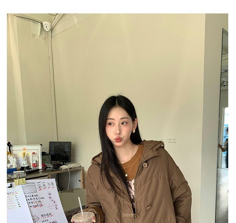Frog Buttoned Plain Puffer Jacket Product Image
