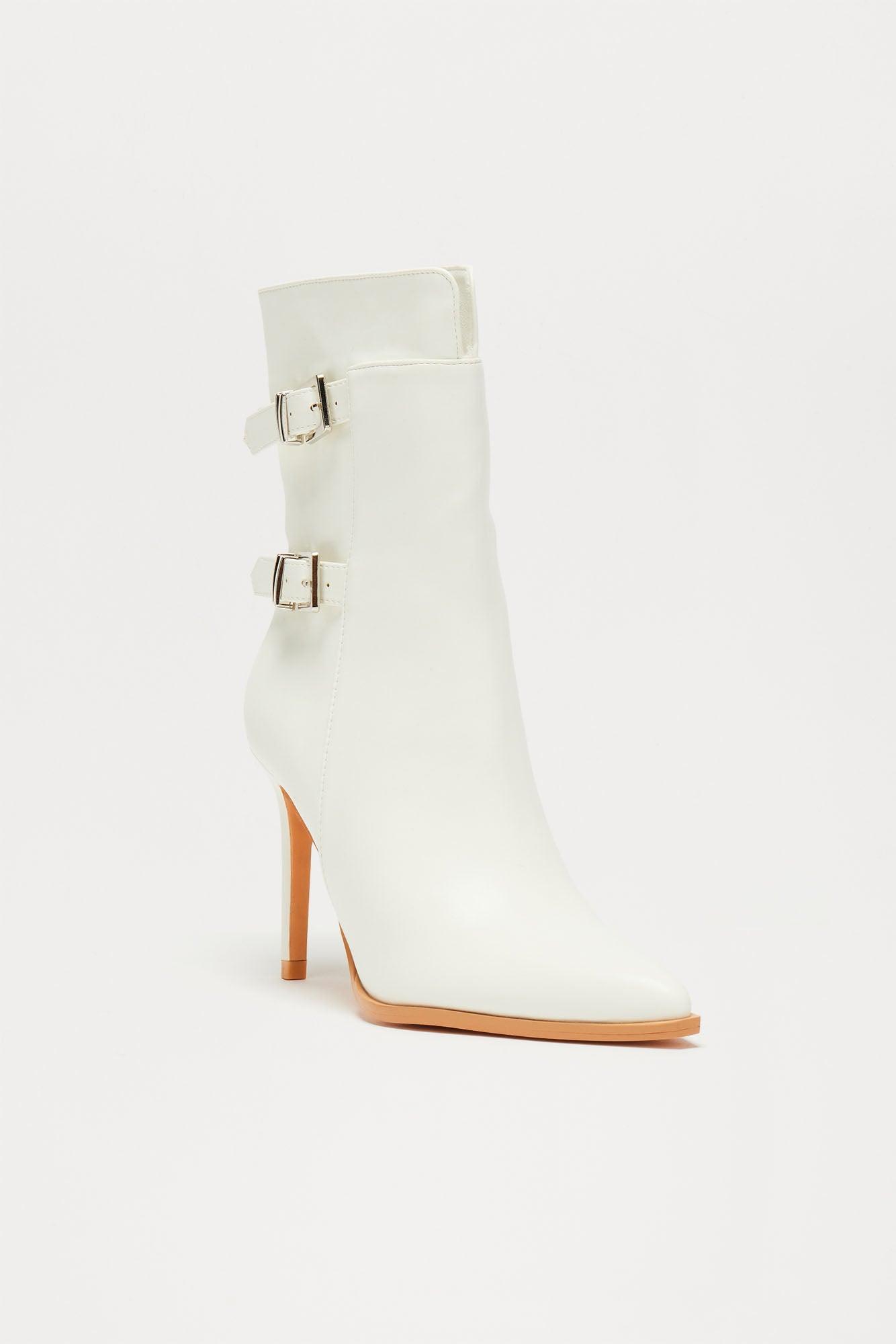 Addison Buckle Booties - White Product Image