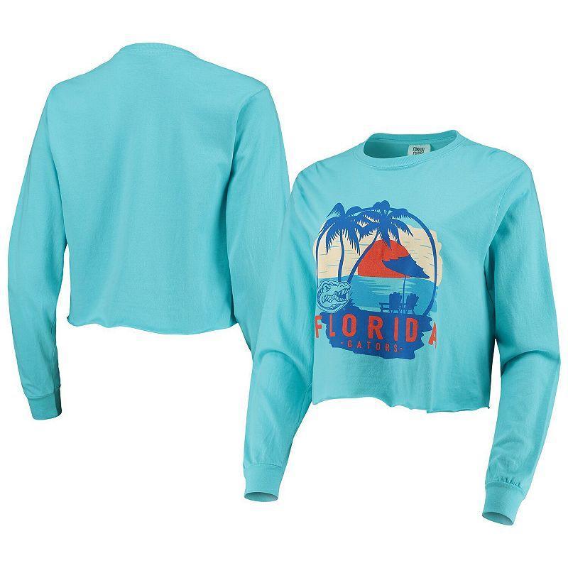 Women's Teal Florida Gators Palm Trees Sunset Long Sleeve Crop Top, Size: Large, Blue Product Image