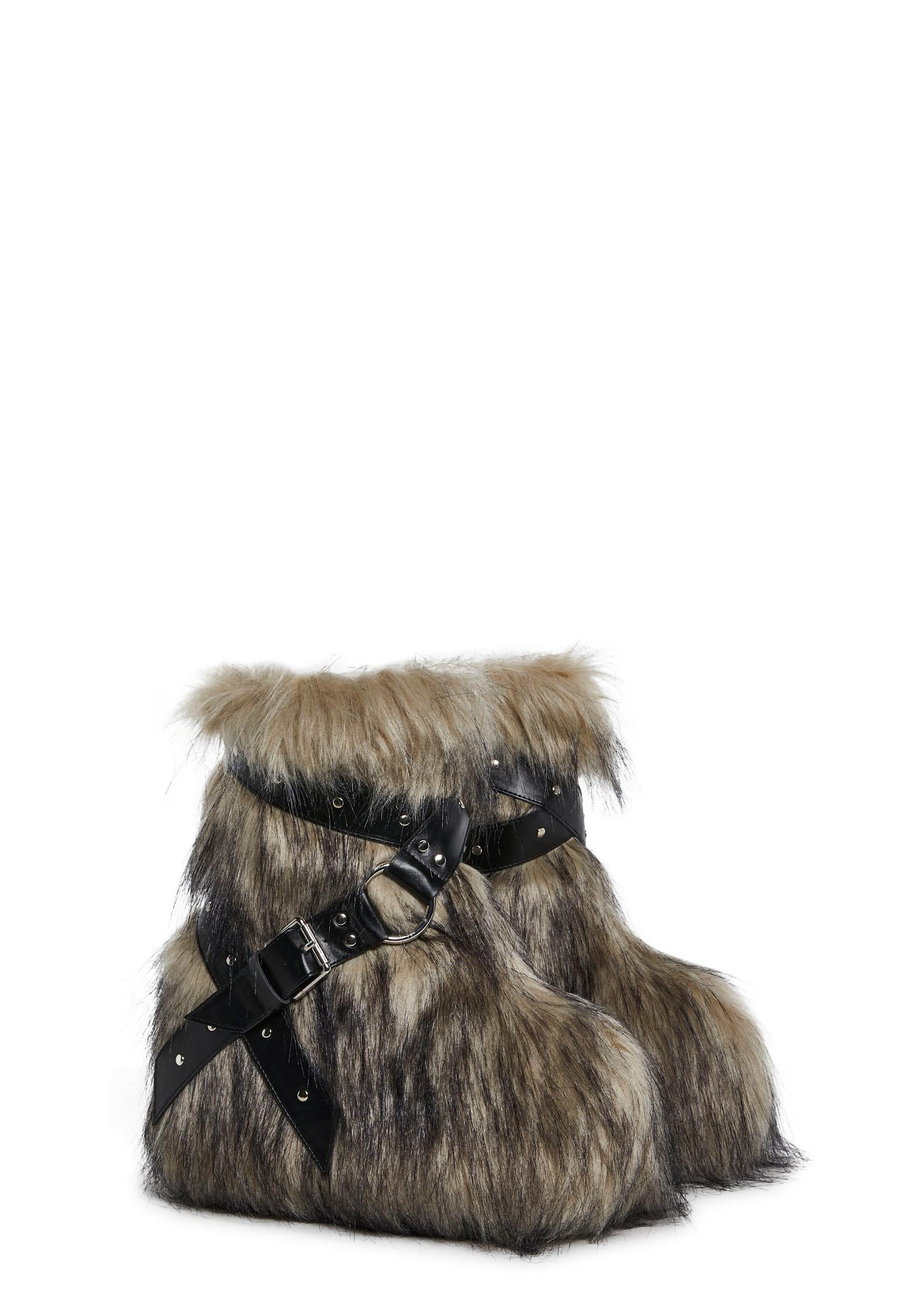 Club Exx Burning Man Faux Fur Platform Boots Rave Festival - Off White Product Image