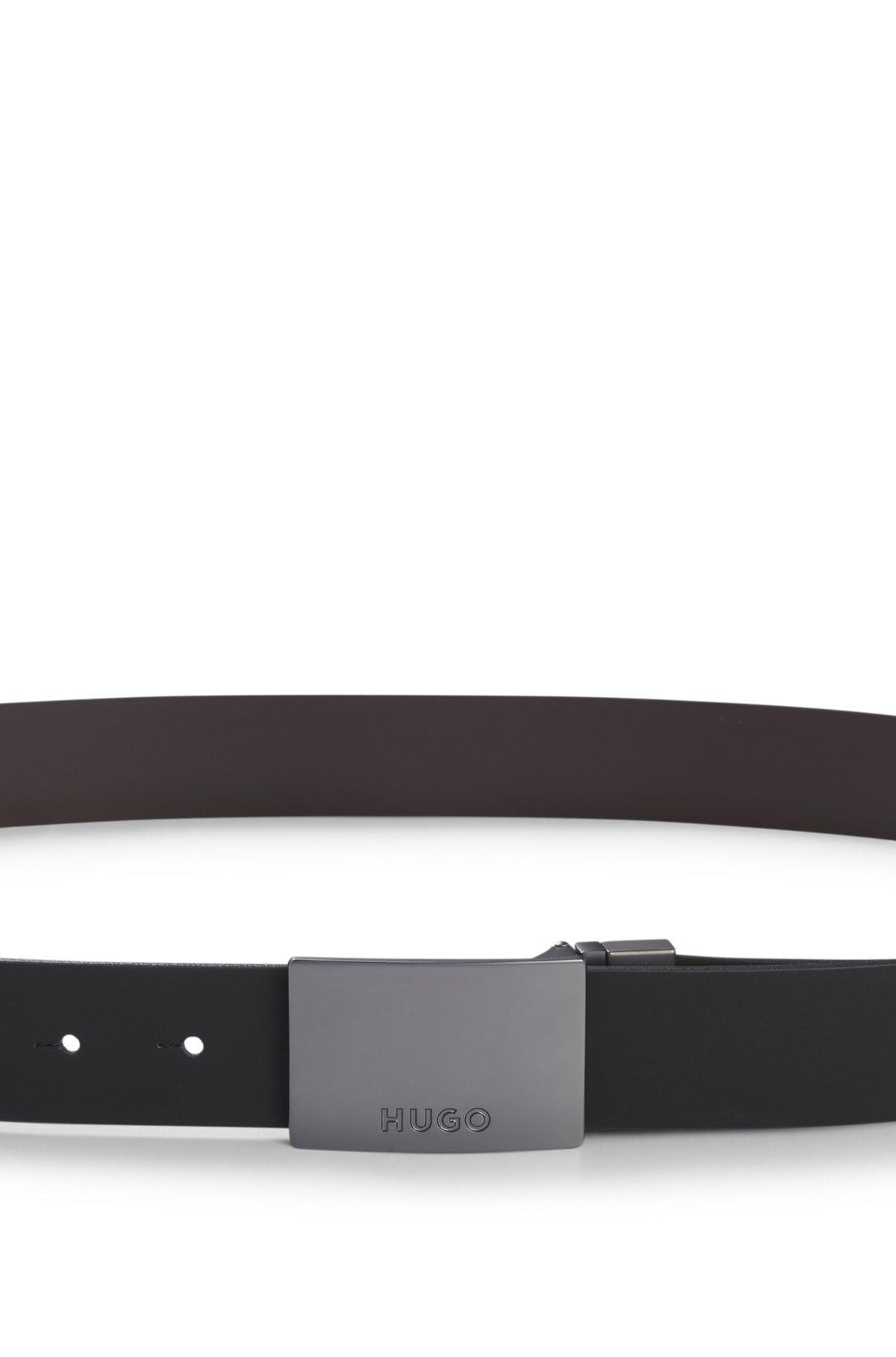 HUGO - Reversible Italian-leather belt with two buckles - Black Product Image
