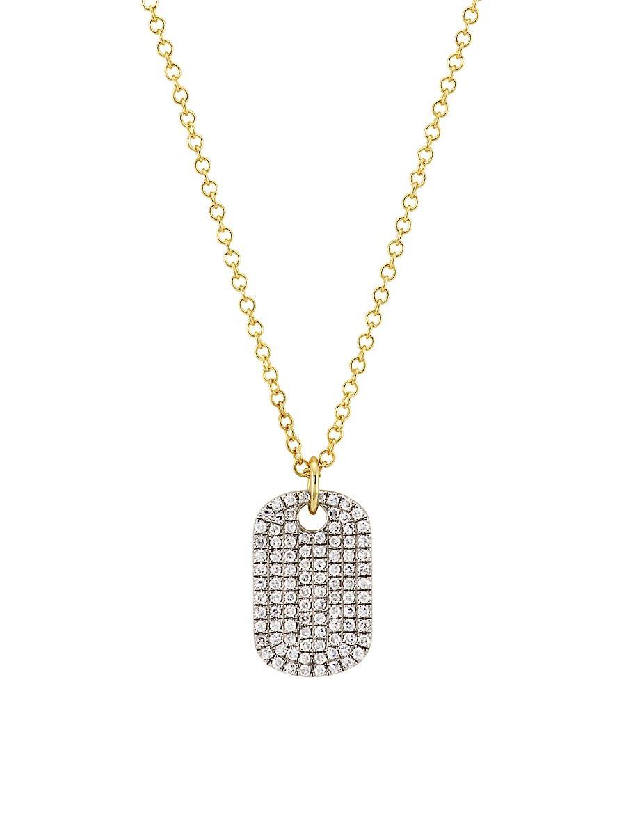 Womens Two-Tone 14K Gold & 0.22 TCW Diamond Dog Tag Pendant Necklace Product Image