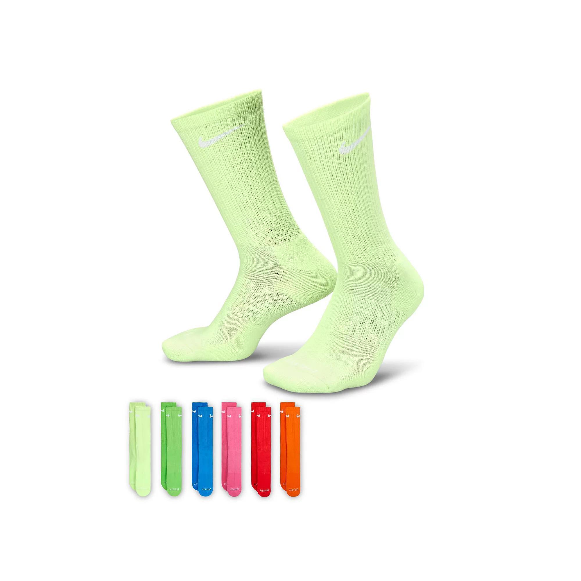 Women's Nike Everyday Plus Cushioned Training 6-Pack Crew Socks, Size: Medium, Volt Team Product Image