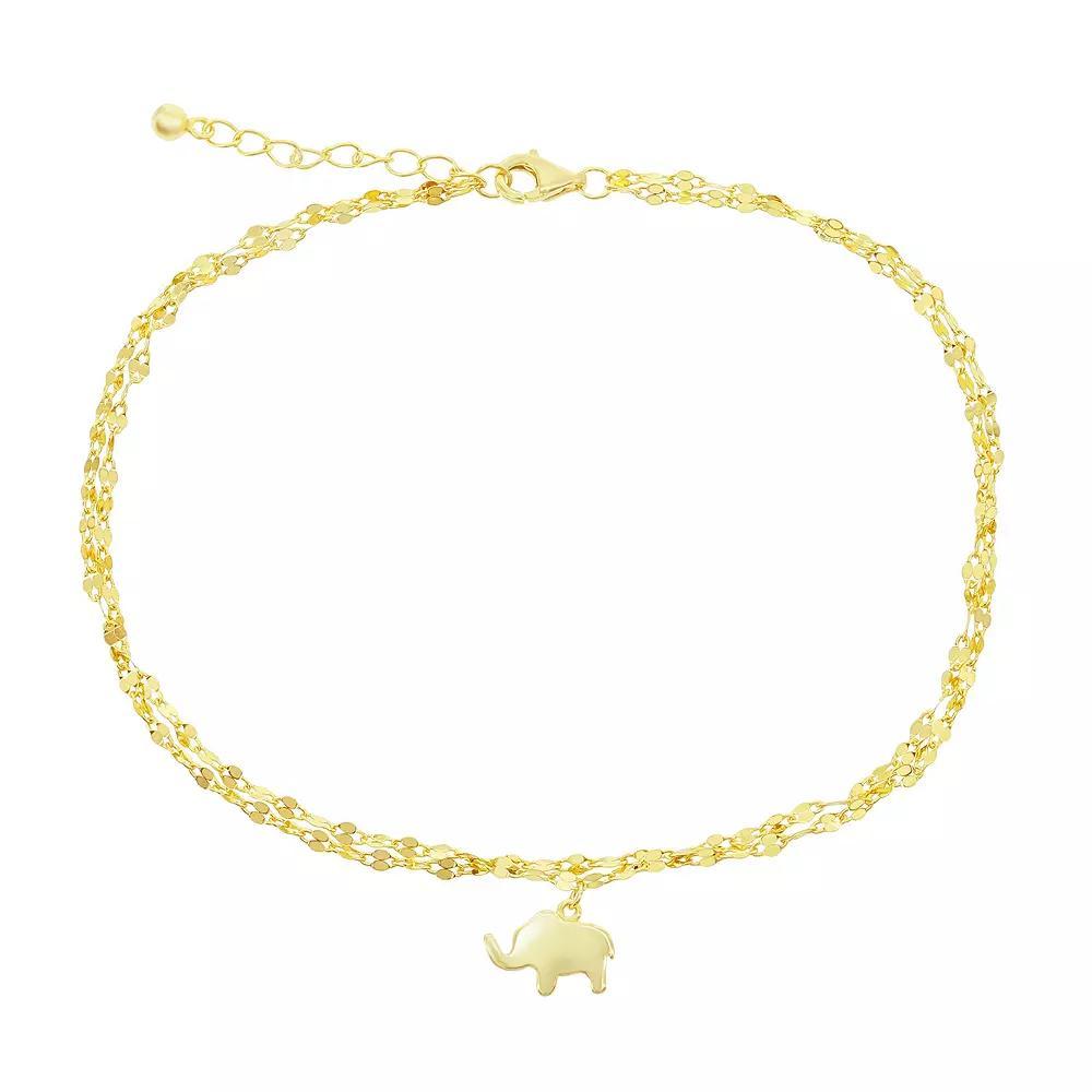 Mirror Chain Elephant Charm Anklet, Women's, Size: 9-10" ADJ, Gold Tone Product Image