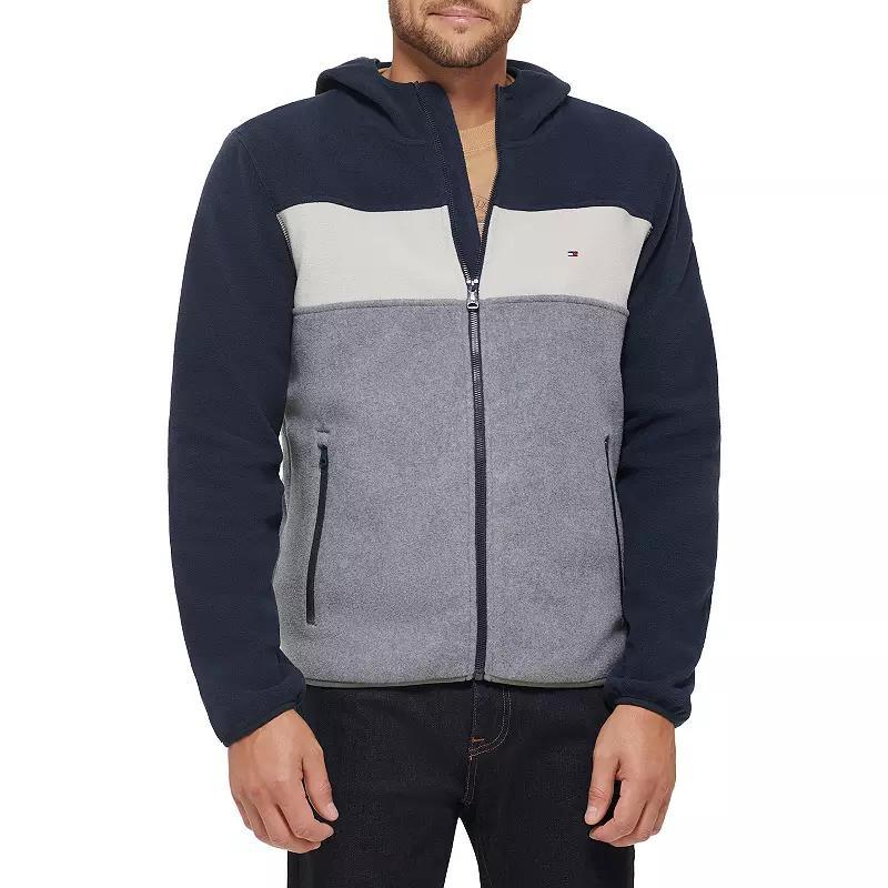Men's Tommy Hilfiger Fleece Colorblock Hooded Jacket, Size: XS, Royal Blue Product Image