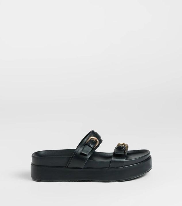 On A New Level Buckle Strappy Platform Sandals Product Image