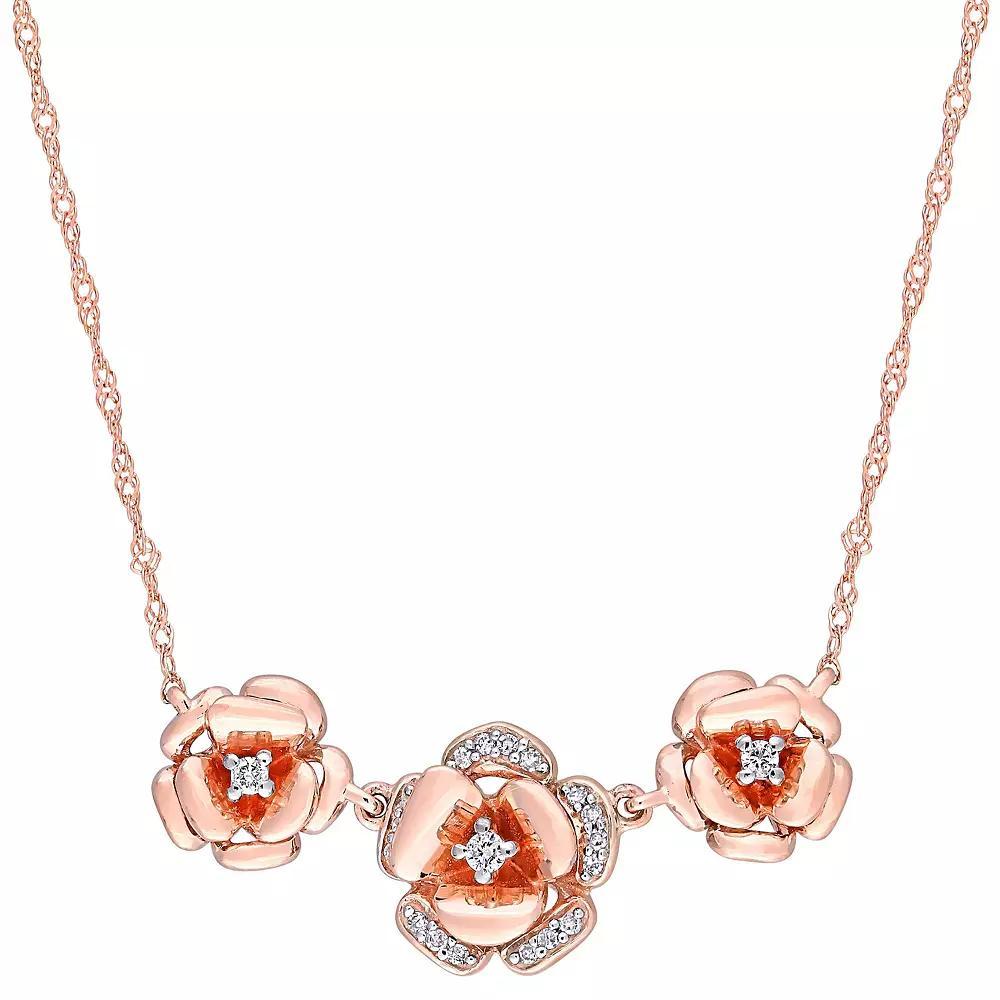 Stella Grace 10k Rose Gold 1/10 Carat T.W. Diamond Rose Necklace, Womens 10k Gold Product Image