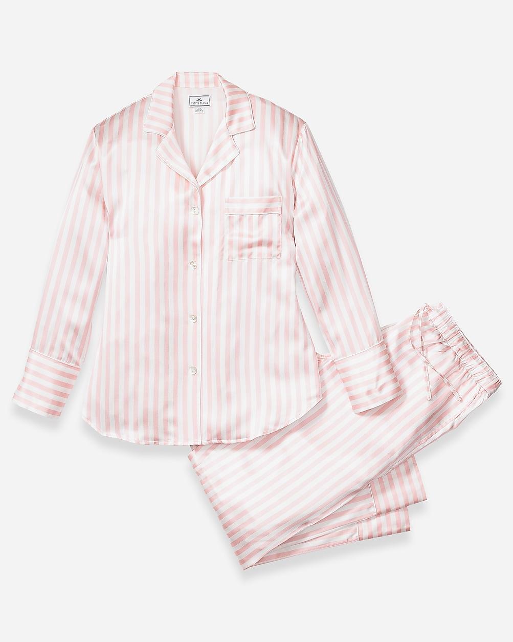 Petite Plume womens pajama set in mulberry silk stripe Product Image