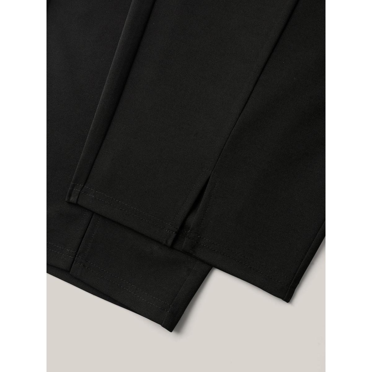 Plus Size Seamed Split Hem Straight-Leg Pants Women Black At the Office Straight Leg Mid Rise Work Pants BloomChic 26/4X Product Image