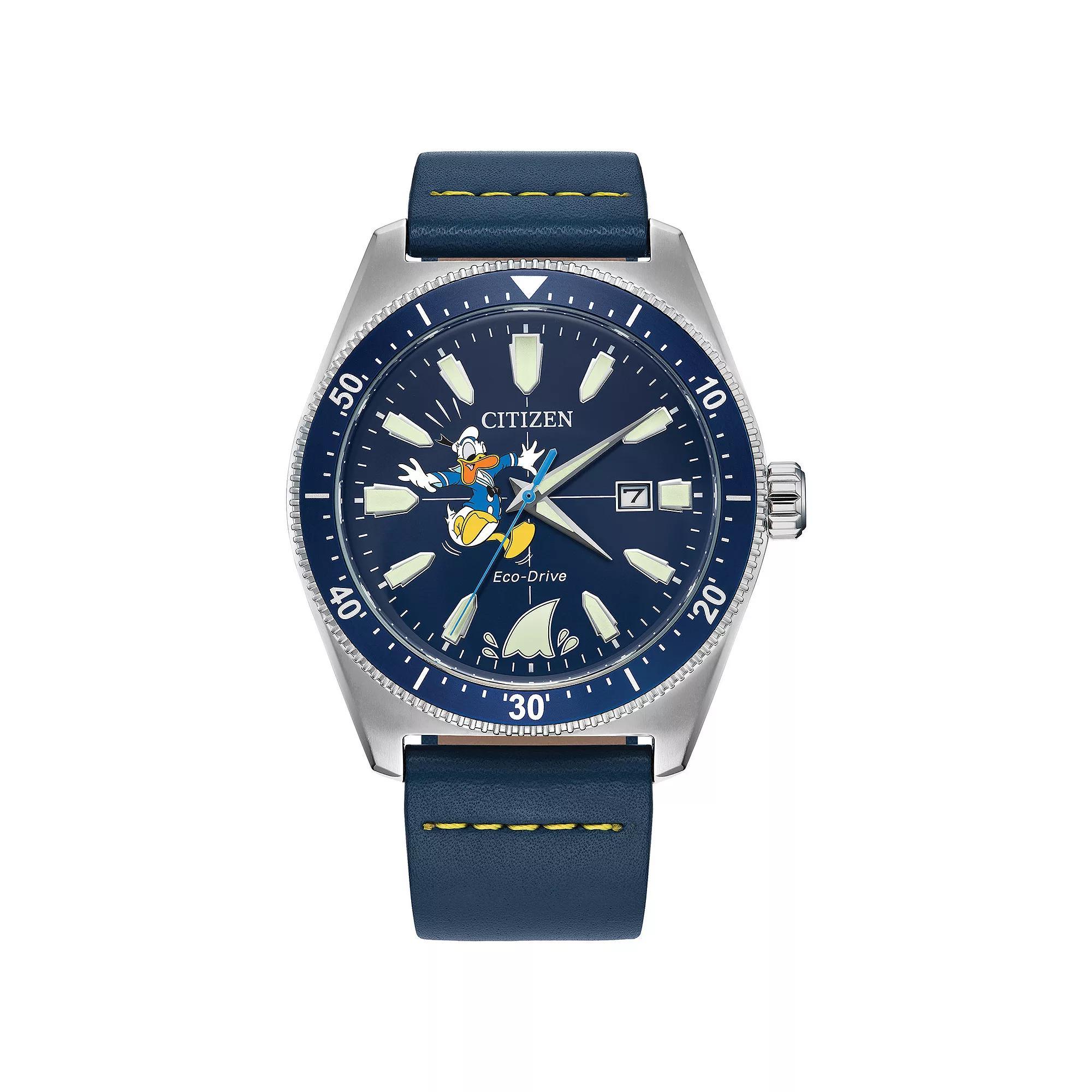 Disneys 100th Anniversary Donald Duck Mens Eco-Drive Blue Leather Strap Watch By Citizen - AW1790-05W Product Image