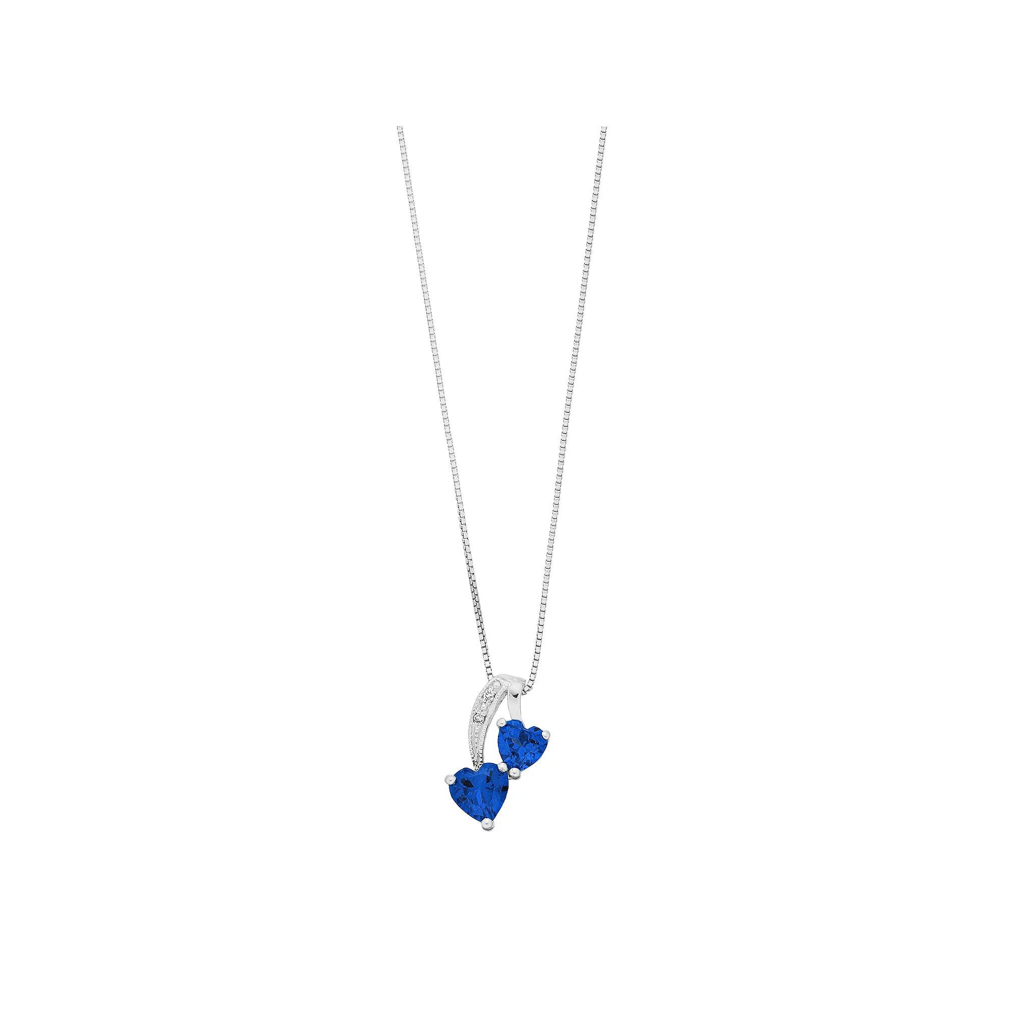 Gemminded Sterling Silver Gemstone & Diamond Accent Double Heart Pendant Necklace, Women's, Size: 18", Created Blue Product Image