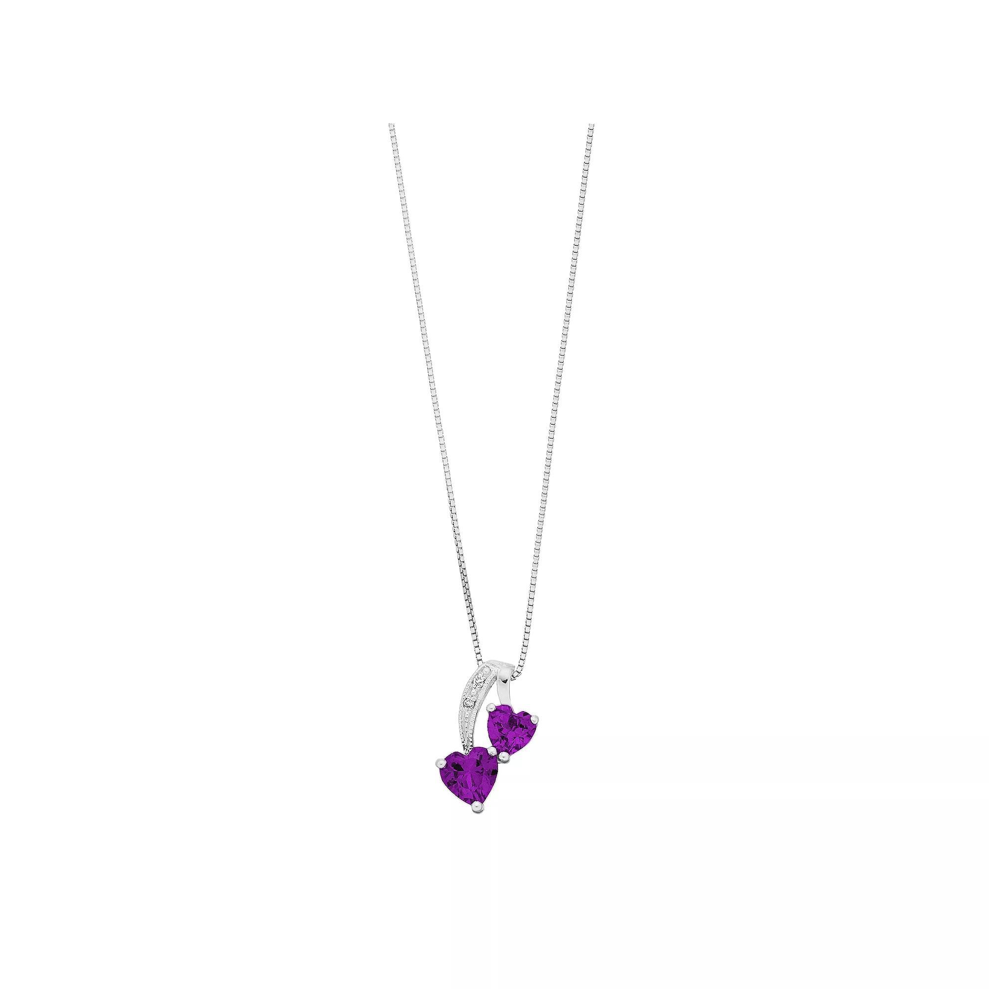Gemminded Sterling Silver Gemstone & Diamond Accent Double Heart Pendant Necklace, Women's, Size: 18", Created Blue Product Image