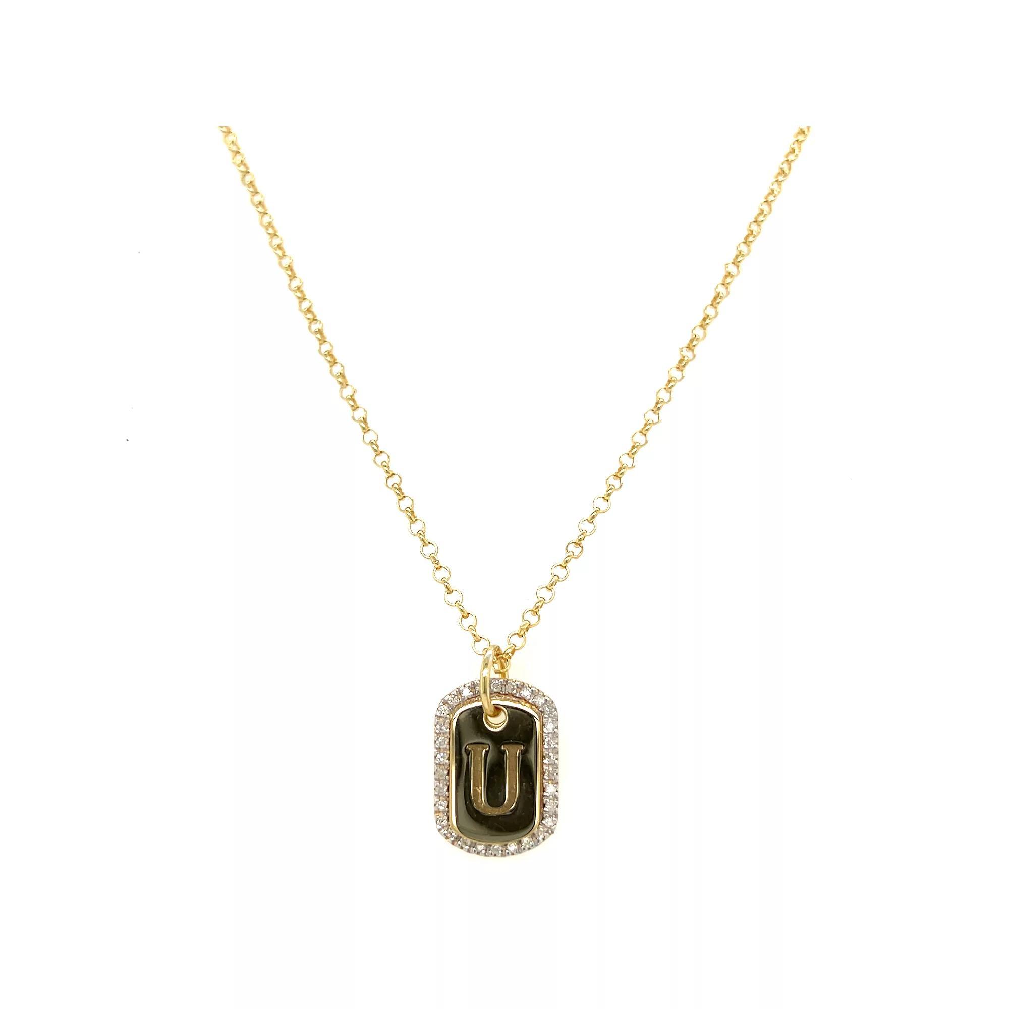 Meshmerise 18k Gold over Sterling Silver 1/5 Carat T.W. Diamond Initial Dog Tag Necklace, Women's, Size: 16-18" ADJ, Gold Tone U Product Image